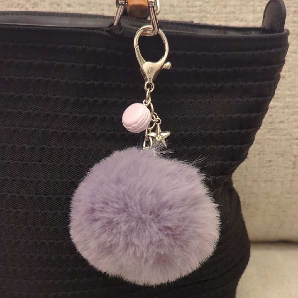 Light Purple Macaroon, Pom, Star Silver Keychain